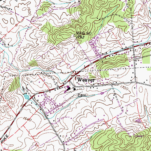 Topographic Map of Weaver, TN