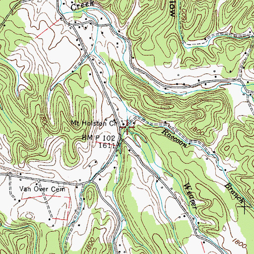 Topographic Map of Weaver Creek, TN