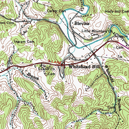 Topographic Map of Whitehead Hill, TN