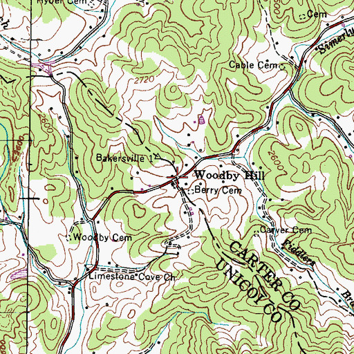 Topographic Map of Woodby Hill, TN