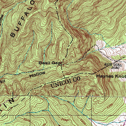 Topographic Map of Basil Gap, TN