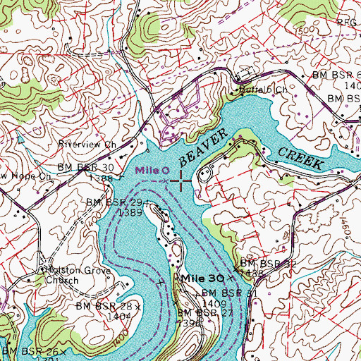 Topographic Map of Beaver Creek, TN