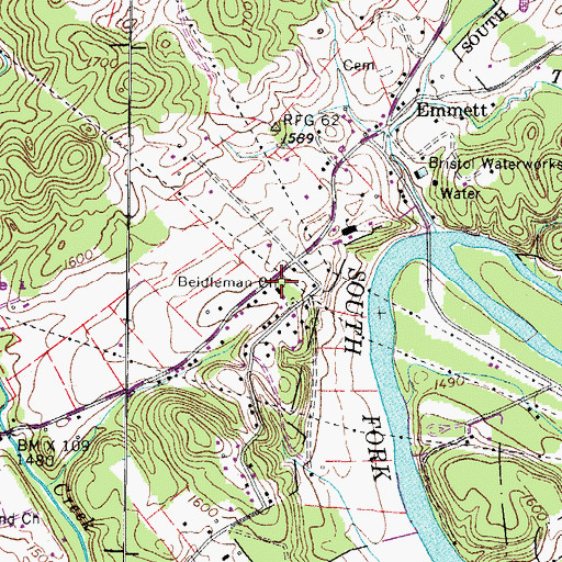 Topographic Map of Beidleman Church, TN
