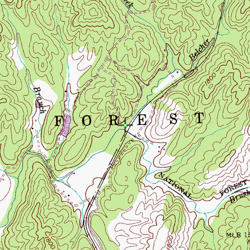 Topographic Map of Belcher Creek, TN
