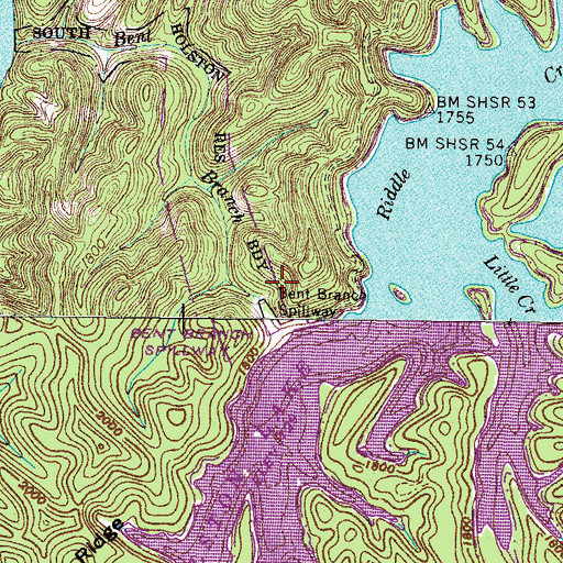 Topographic Map of Bent Branch Spillway, TN