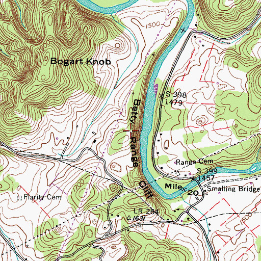 Topographic Map of Betty Range Cliff, TN
