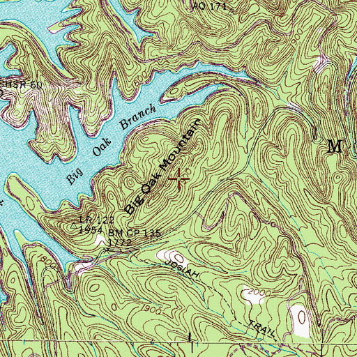 Topographic Map of Big Oak Mountain, TN