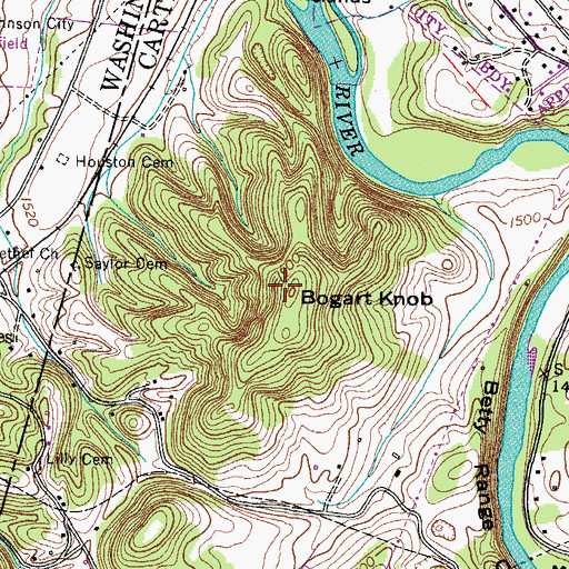 Topographic Map of Bogart Knob, TN
