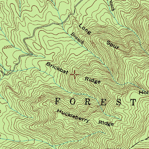 Topographic Map of Brickbat Ridge, TN