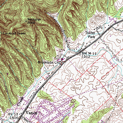 Topographic Map of Brookside Church, TN
