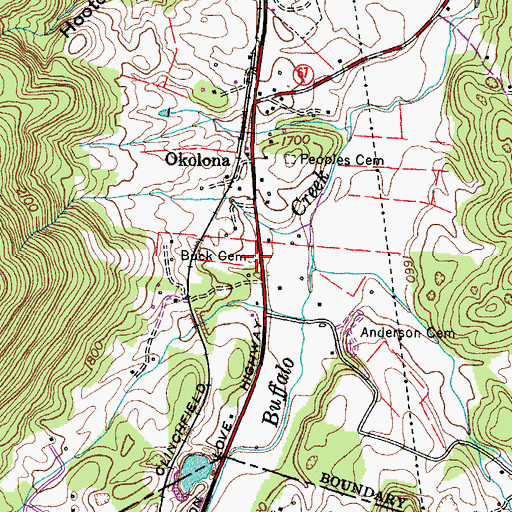 Topographic Map of Buck Cemetery, TN