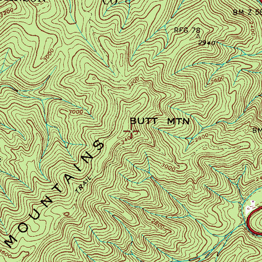 Topographic Map of Butt Mountain, TN