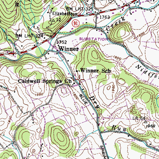 Topographic Map of Caldwell Springs Church, TN