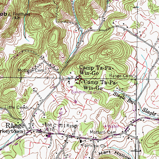 Topographic Map of Camp Ta-Pa-Win-Go, TN