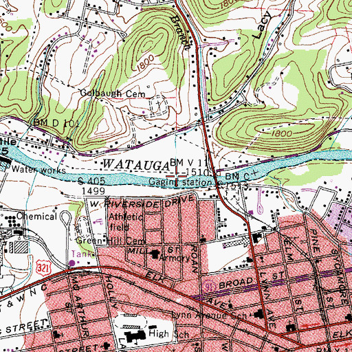 Topographic Map of Campbell Branch, TN