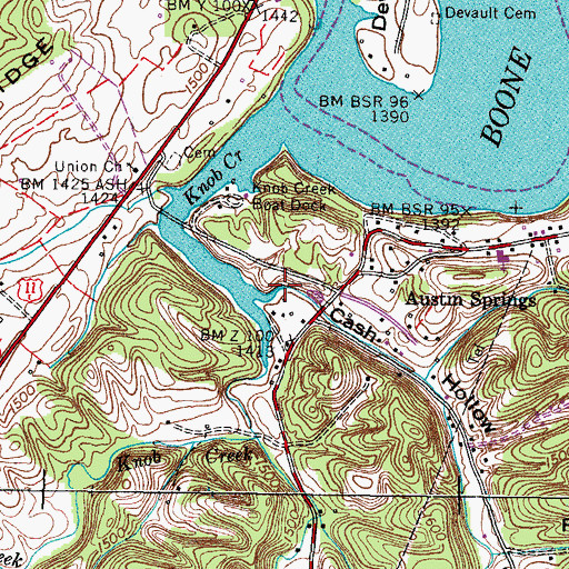 Topographic Map of Cash Hollow, TN