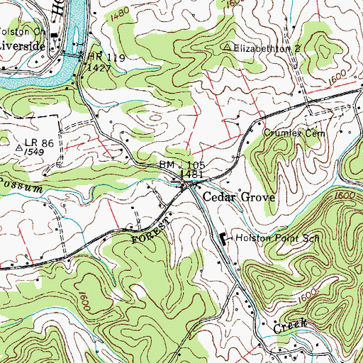 Topographic Map of Cedar Grove, TN