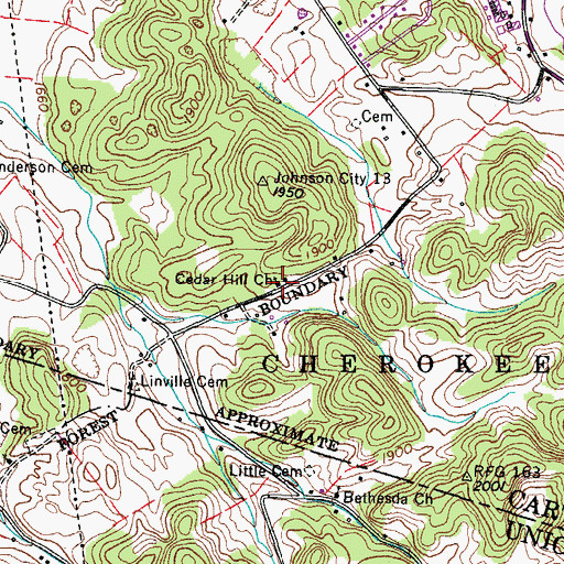 Topographic Map of Cedar Hill Church, TN