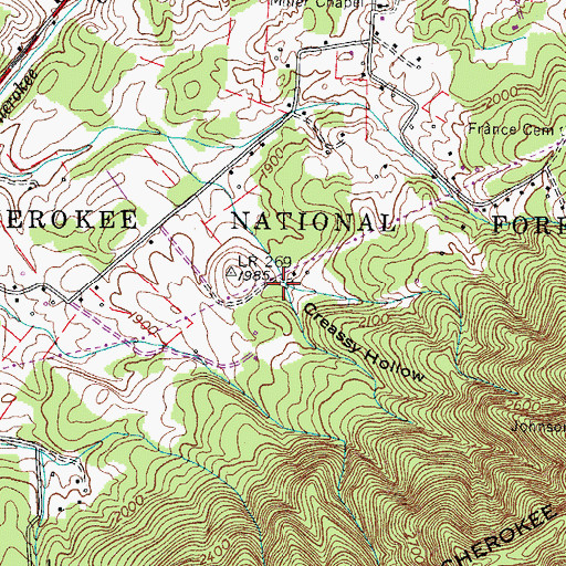 Topographic Map of Creassy Hollow, TN
