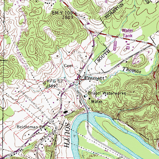 Topographic Map of Emmett, TN
