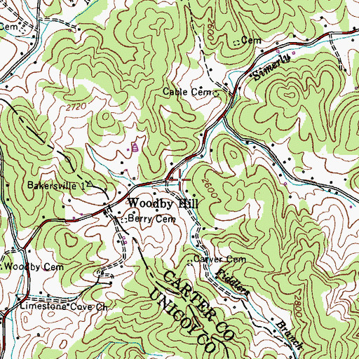 Topographic Map of Fiddlers Branch, TN