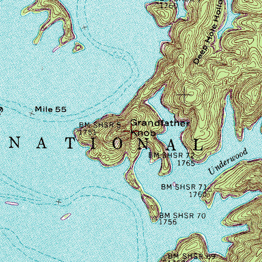 Topographic Map of Grandfather Knob, TN