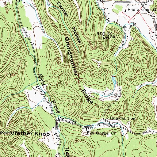 Topographic Map of Grandmother Ridge, TN