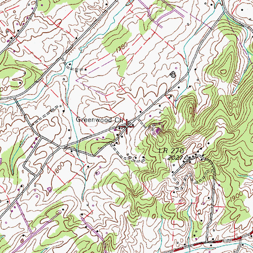 Topographic Map of Greenwood Church, TN