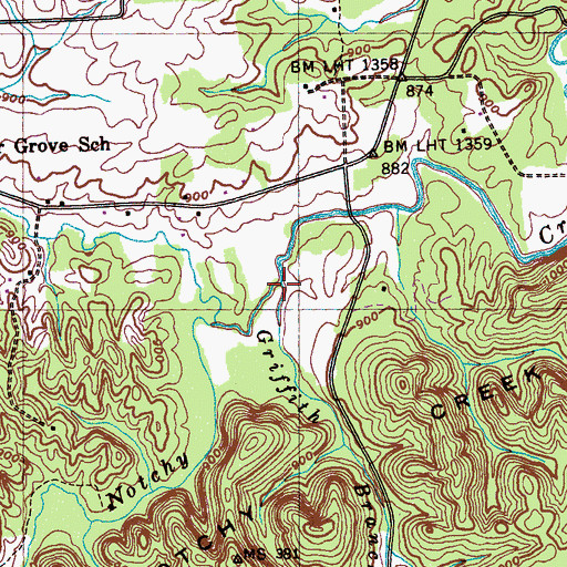 Topographic Map of Griffith Branch, TN