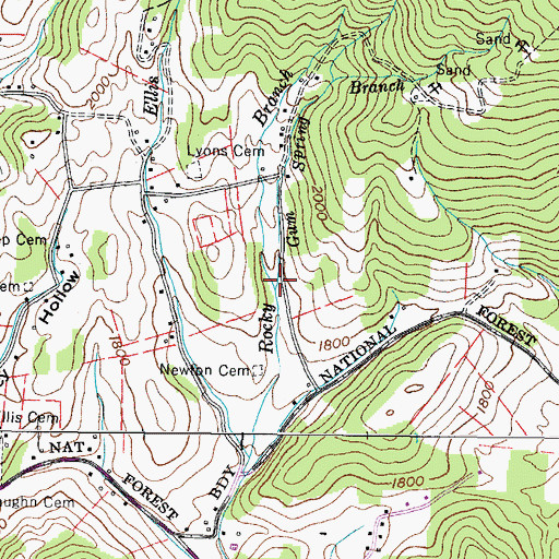 Topographic Map of Gum Spring Branch, TN