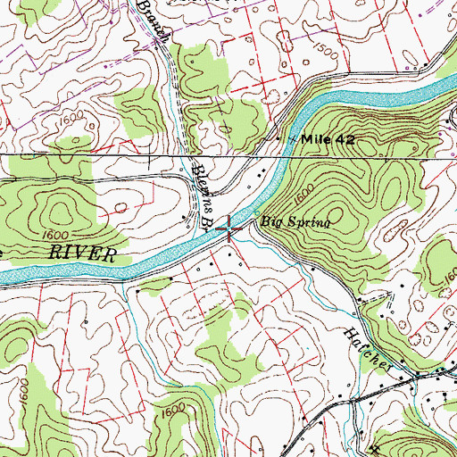 Topographic Map of Hatcher Creek, TN