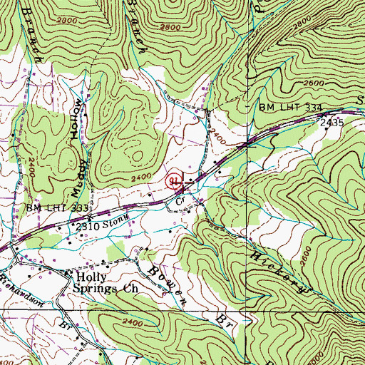 Topographic Map of Hickory Flat Branch, TN
