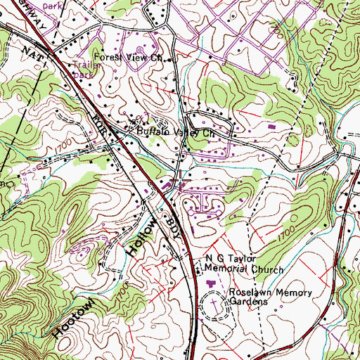 Topographic Map of Hootowl Hollow, TN