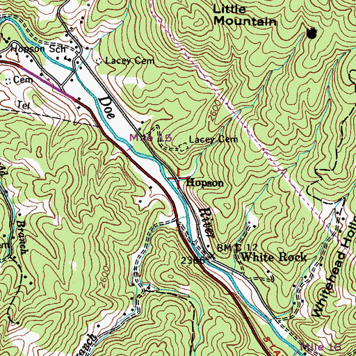 Topographic Map of Hopson, TN