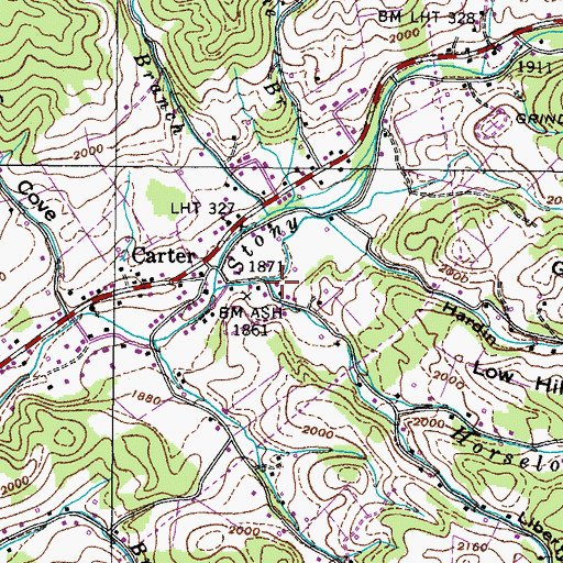 Topographic Map of Horselog Branch, TN