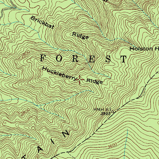 Topographic Map of Huckleberry Ridge, TN