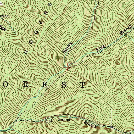 Topographic Map of Kate Branch, TN