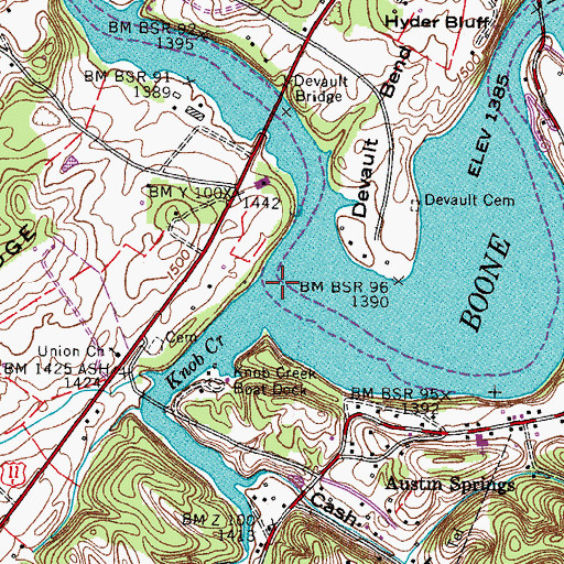 Topographic Map of Knob Creek, TN