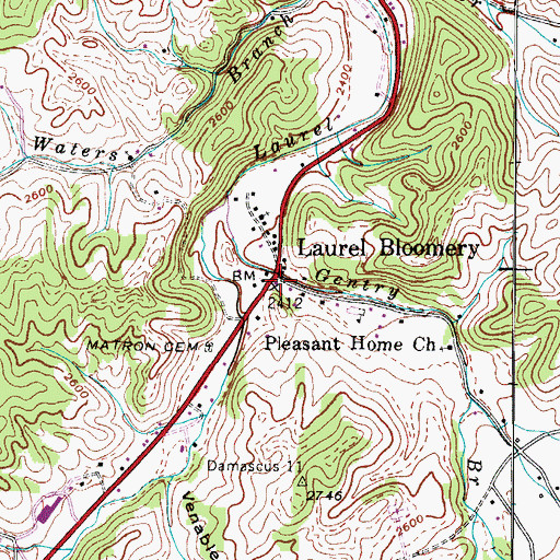 Topographic Map of Laurel Bloomery, TN