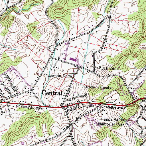 Topographic Map of Lawson Cemetery, TN
