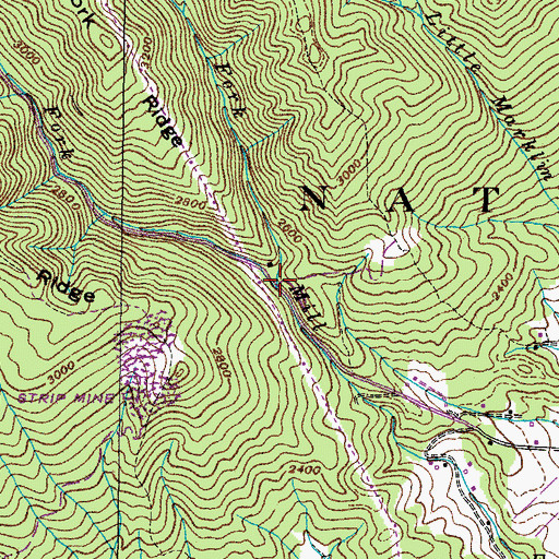 Topographic Map of Left Fork Mill Creek, TN