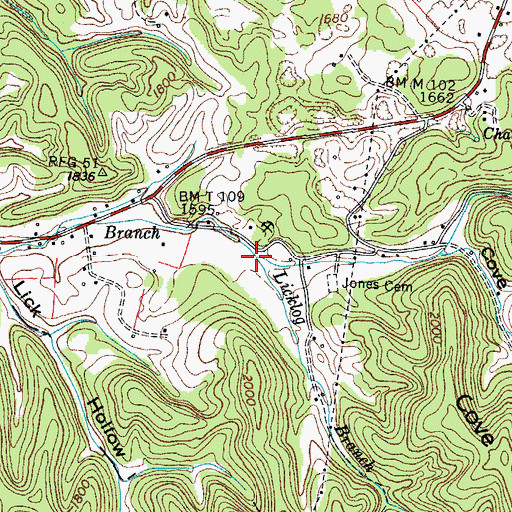 Topographic Map of Licklog Branch, TN