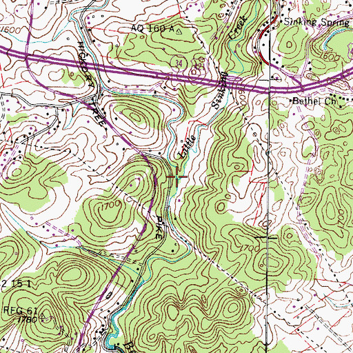 Topographic Map of Little Sinking Creek, TN