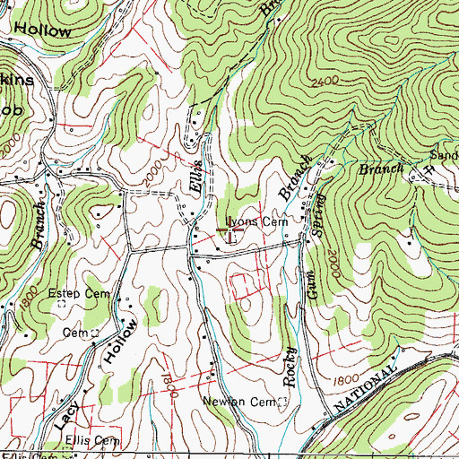 Topographic Map of Lyons Cemetery, TN