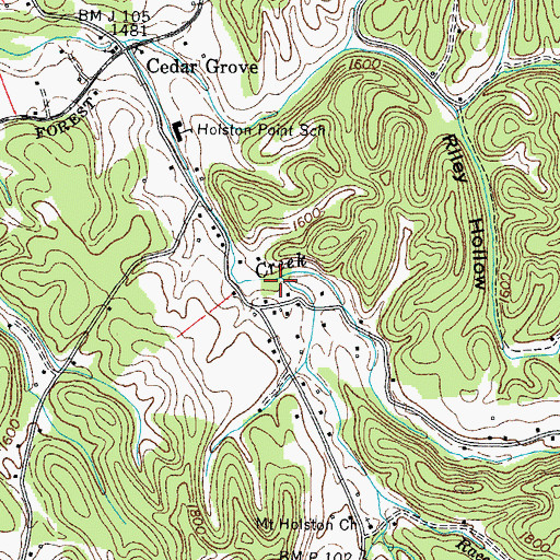 Topographic Map of Miller Branch, TN