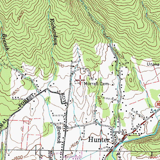 Topographic Map of Morrell Cemetery, TN