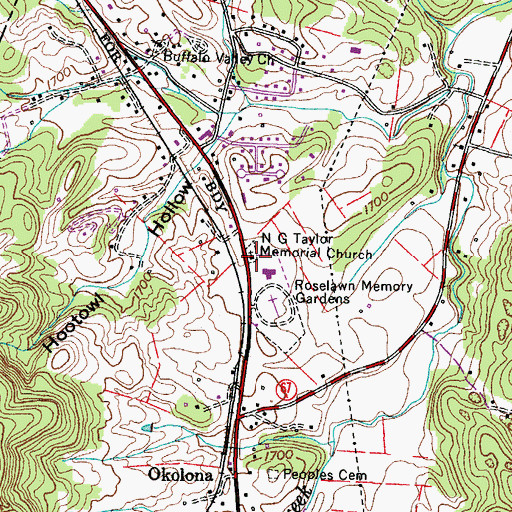 Topographic Map of N G Taylor Memorial Church, TN