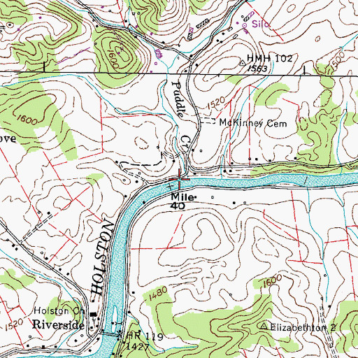 Topographic Map of Paddle Creek, TN