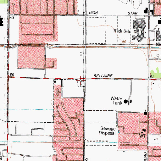 Topographic Map of Alief Cemetery, TX