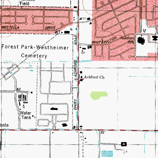 Topographic Map of Ashford Church, TX